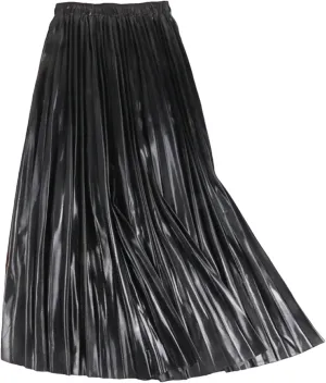 Women's Midi Skirts Casual Glossy Pleated Elastic High Waisted Party Event Site Long Skirts