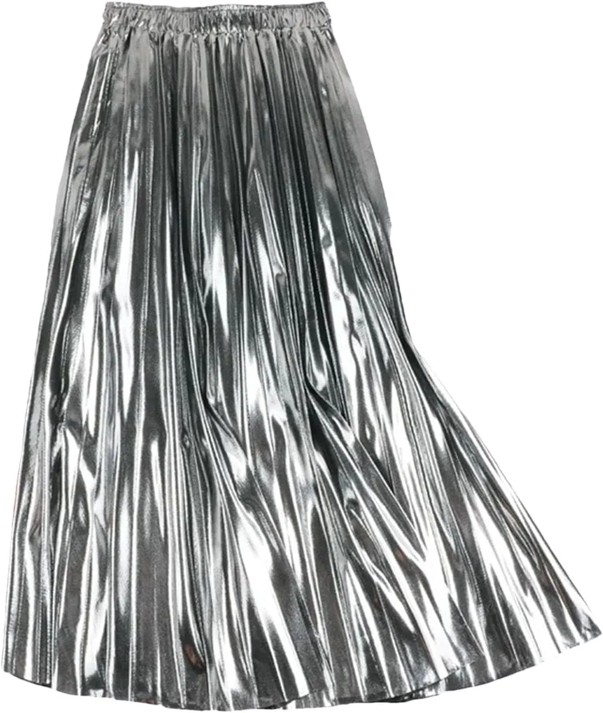 Women's Midi Skirts Casual Glossy Pleated Elastic High Waisted Party Event Site Long Skirts