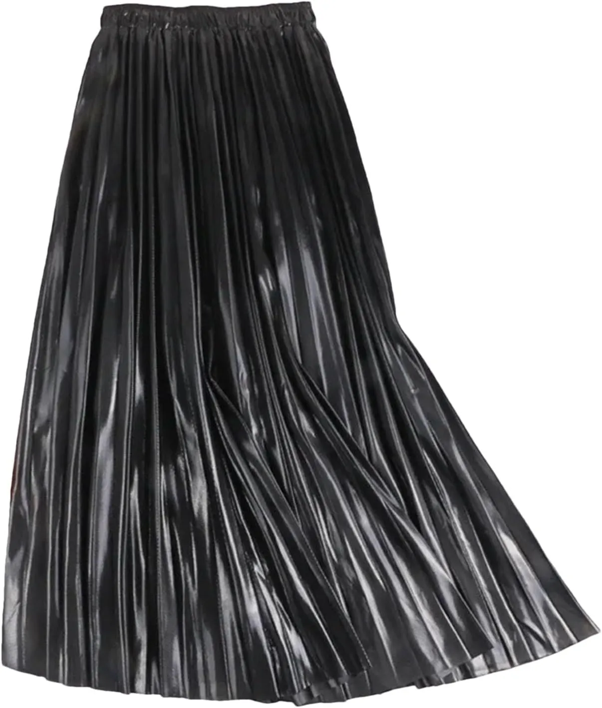 Women's Midi Skirts Casual Glossy Pleated Elastic High Waisted Party Event Site Long Skirts