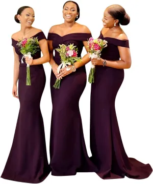 Womens Off The Shoulder Satin Bridesmaid Dresses Wedding Dress Prom 2025 Mermaid Formal Evening Gown QM72888