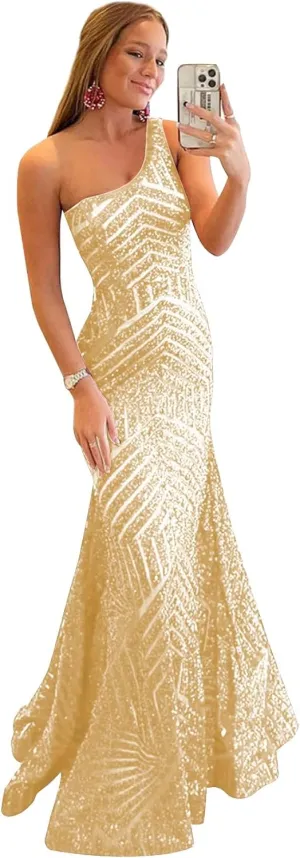 Womens One Shoulder Sequin Mermaid Corset Prom Dresses for Teens Sparkly Long Formal Evening Ball Gown ZN012