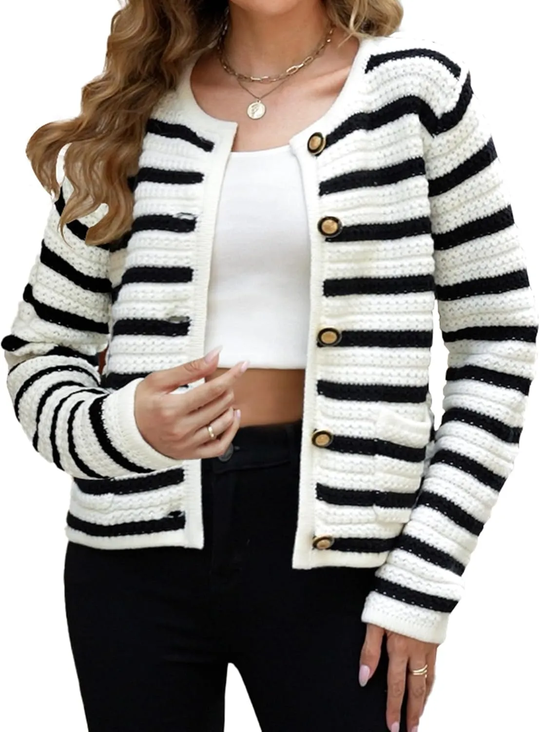 Womens Open Front Cardigan Sweaters 2025 Spring Button Down Long Sleeve Chunky Knit Cardigans