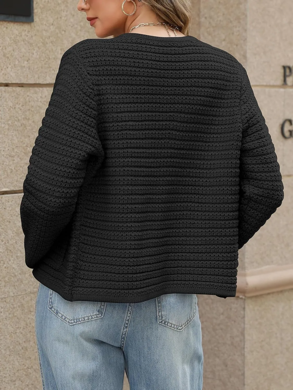 Womens Open Front Cardigan Sweaters 2025 Spring Button Down Long Sleeve Chunky Knit Cardigans
