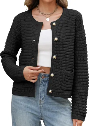Womens Open Front Cardigan Sweaters 2025 Spring Button Down Long Sleeve Chunky Knit Cardigans