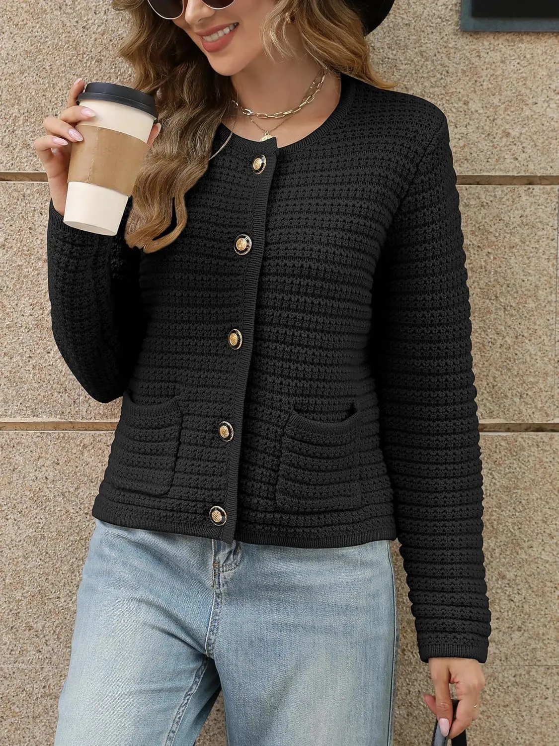 Womens Open Front Cardigan Sweaters 2025 Spring Button Down Long Sleeve Chunky Knit Cardigans