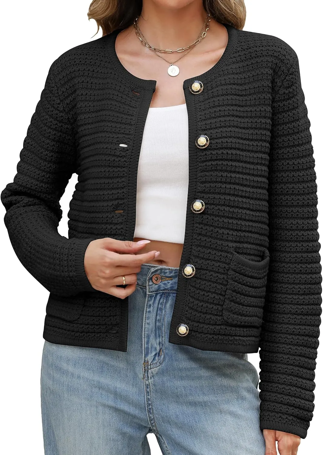 Womens Open Front Cardigan Sweaters 2025 Spring Button Down Long Sleeve Chunky Knit Cardigans