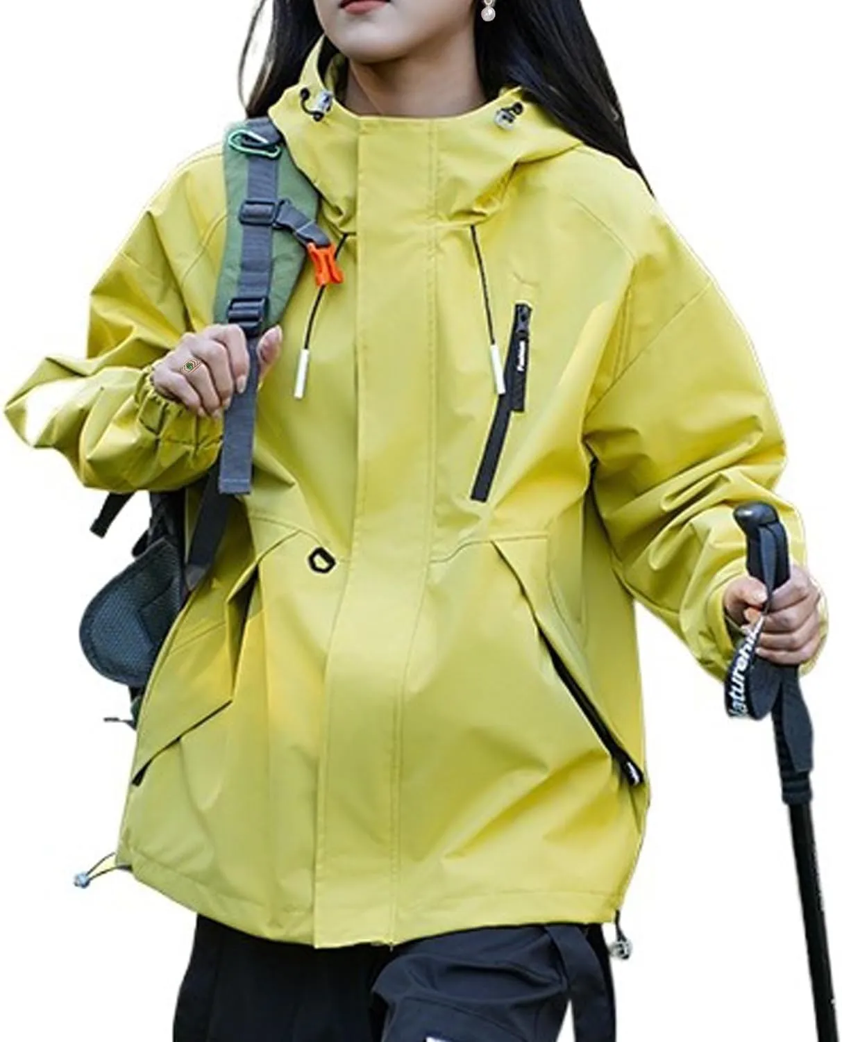 Women's Outdoor Lightweight Hooded Waterproof Jacket Zipper Pocket Windcheater Yoga Hiking Jacket Trench Coats