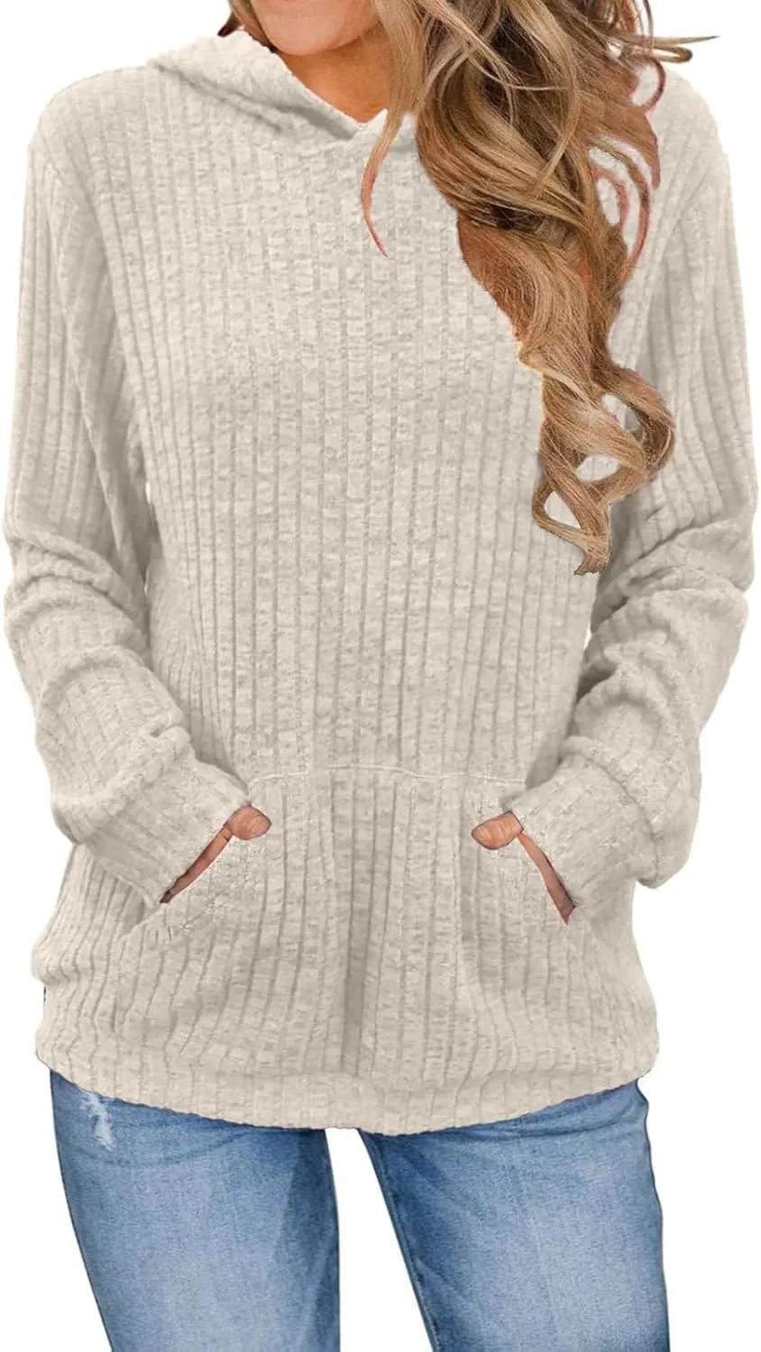 Women's Oversized Long Sleeve Hoodies Waffle Knit Pullover Sweatshirts Tops with Pockets Effortless Casual Comfort Wear