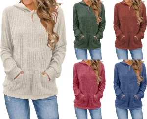 Women's Oversized Long Sleeve Hoodies Waffle Knit Pullover Sweatshirts Tops with Pockets Effortless Casual Comfort Wear