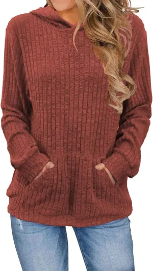 Women's Oversized Long Sleeve Hoodies Waffle Knit Pullover Sweatshirts Tops with Pockets Effortless Casual Comfort Wear