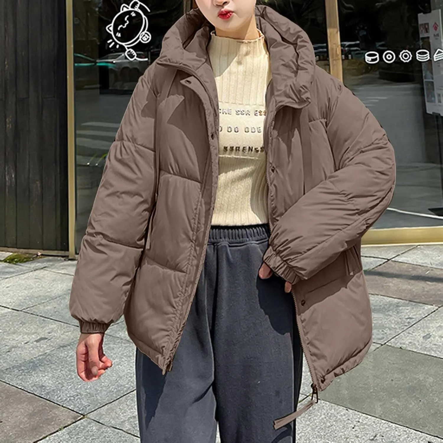 Womens Oversized Puffer Jackets Winter Thicken Quilted Trench Coat Zip Up Padded Puffy Down Jacket Outerwear