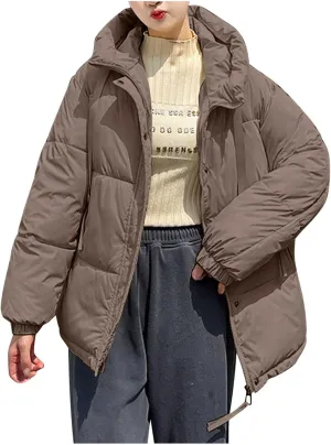 Womens Oversized Puffer Jackets Winter Thicken Quilted Trench Coat Zip Up Padded Puffy Down Jacket Outerwear