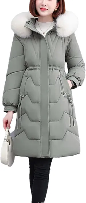 Women's Parkas Down Cotton Jacket Solid Hooded Mid Long Cotton Padded Jacket Female Warm Winter Jacke Coats