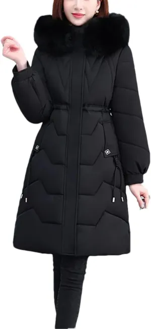 Women's Parkas Down Cotton Jacket Solid Hooded Mid Long Cotton Padded Jacket Female Warm Winter Jacke Coats