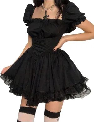 Women's Party Mesh Grunge Dress Tulle Ruffle Spaghetti Strap A Line Mini Dress