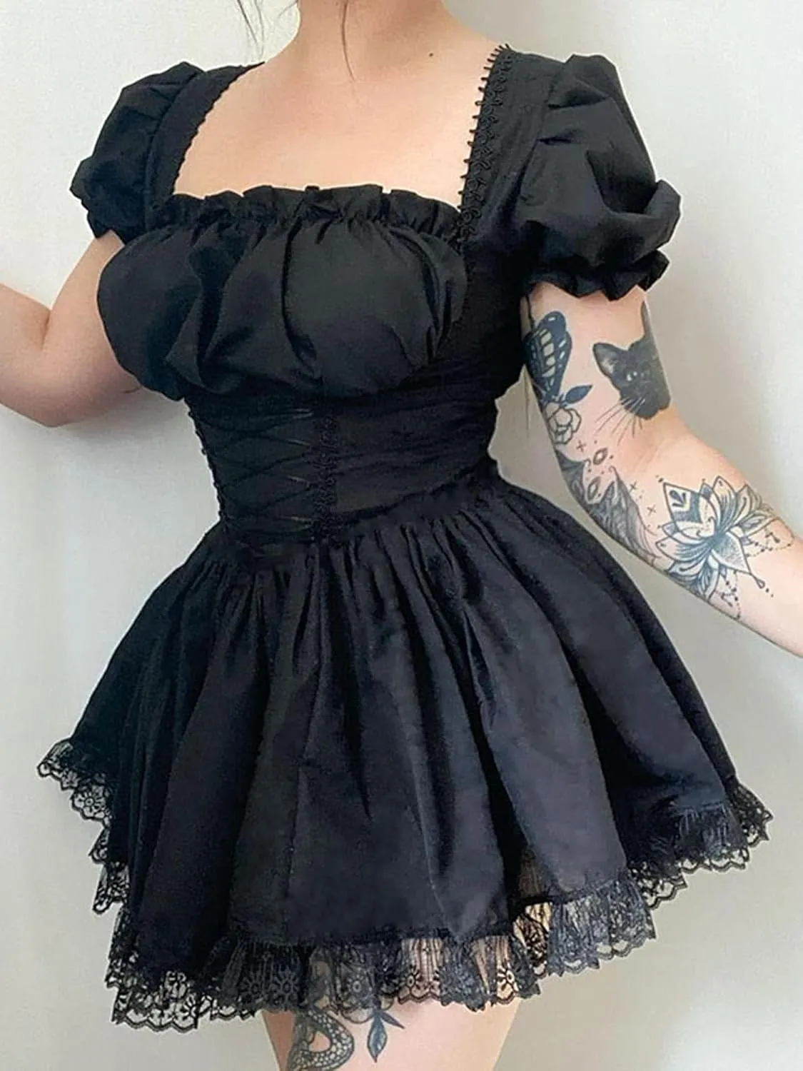 Women's Party Mesh Grunge Dress Tulle Ruffle Spaghetti Strap A Line Mini Dress