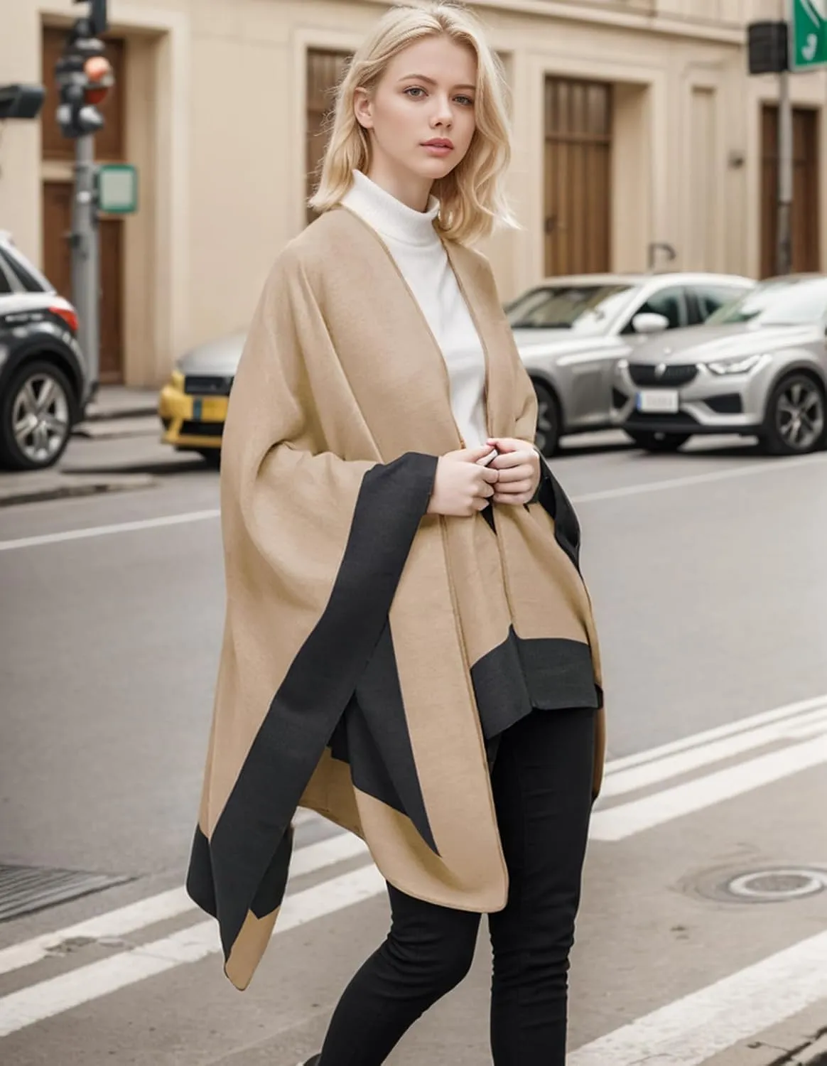 Women's Shawl Wraps Open Front Poncho Cape Oversized Sweaters Casual Cardigan Shawls for Fall Winter
