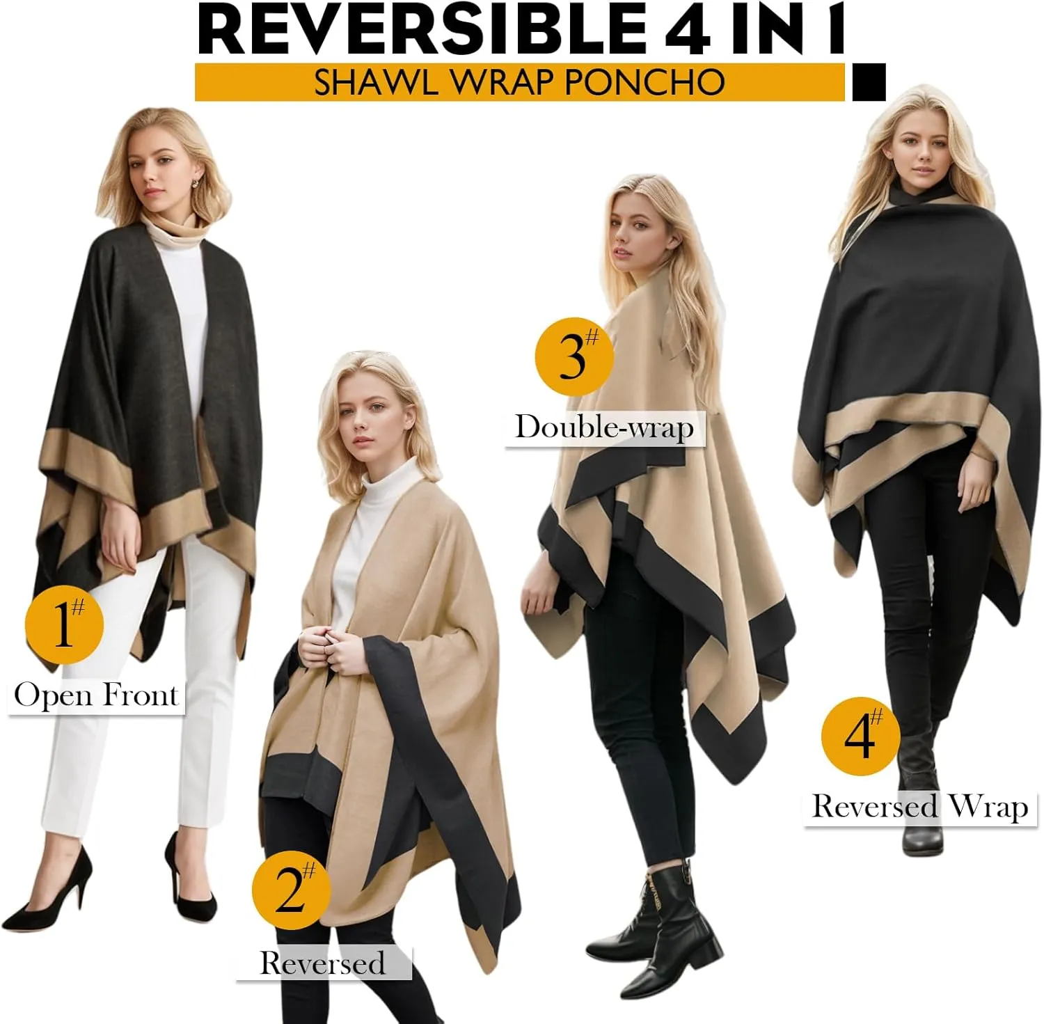 Women's Shawl Wraps Open Front Poncho Cape Oversized Sweaters Casual Cardigan Shawls for Fall Winter