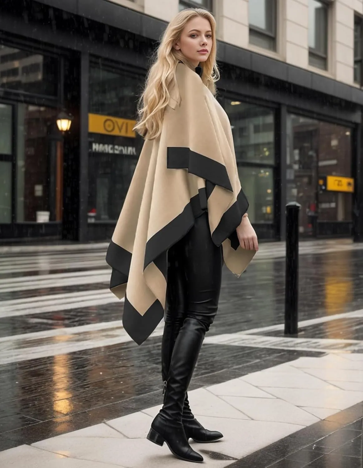 Women's Shawl Wraps Open Front Poncho Cape Oversized Sweaters Casual Cardigan Shawls for Fall Winter