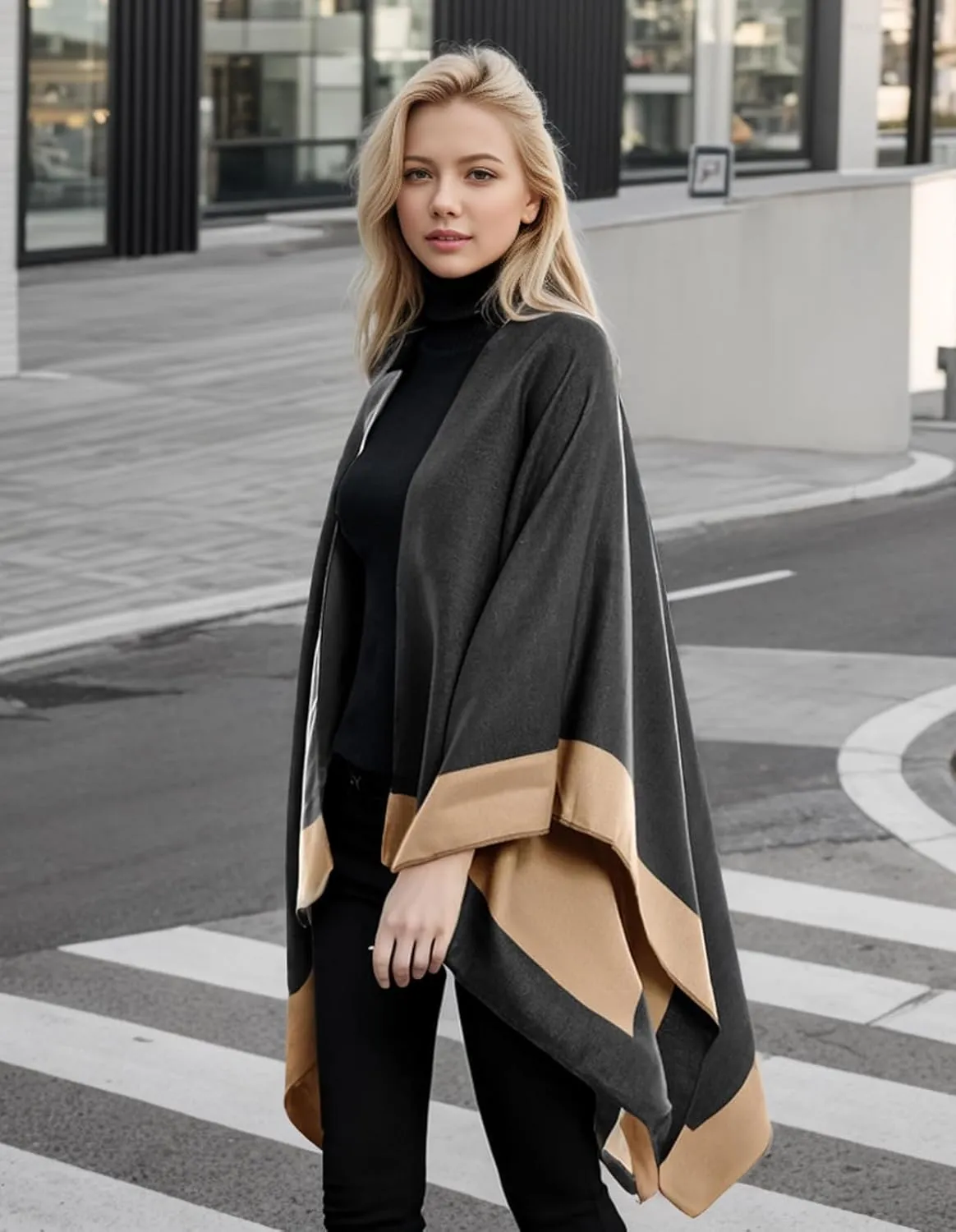 Women's Shawl Wraps Open Front Poncho Cape Oversized Sweaters Casual Cardigan Shawls for Fall Winter