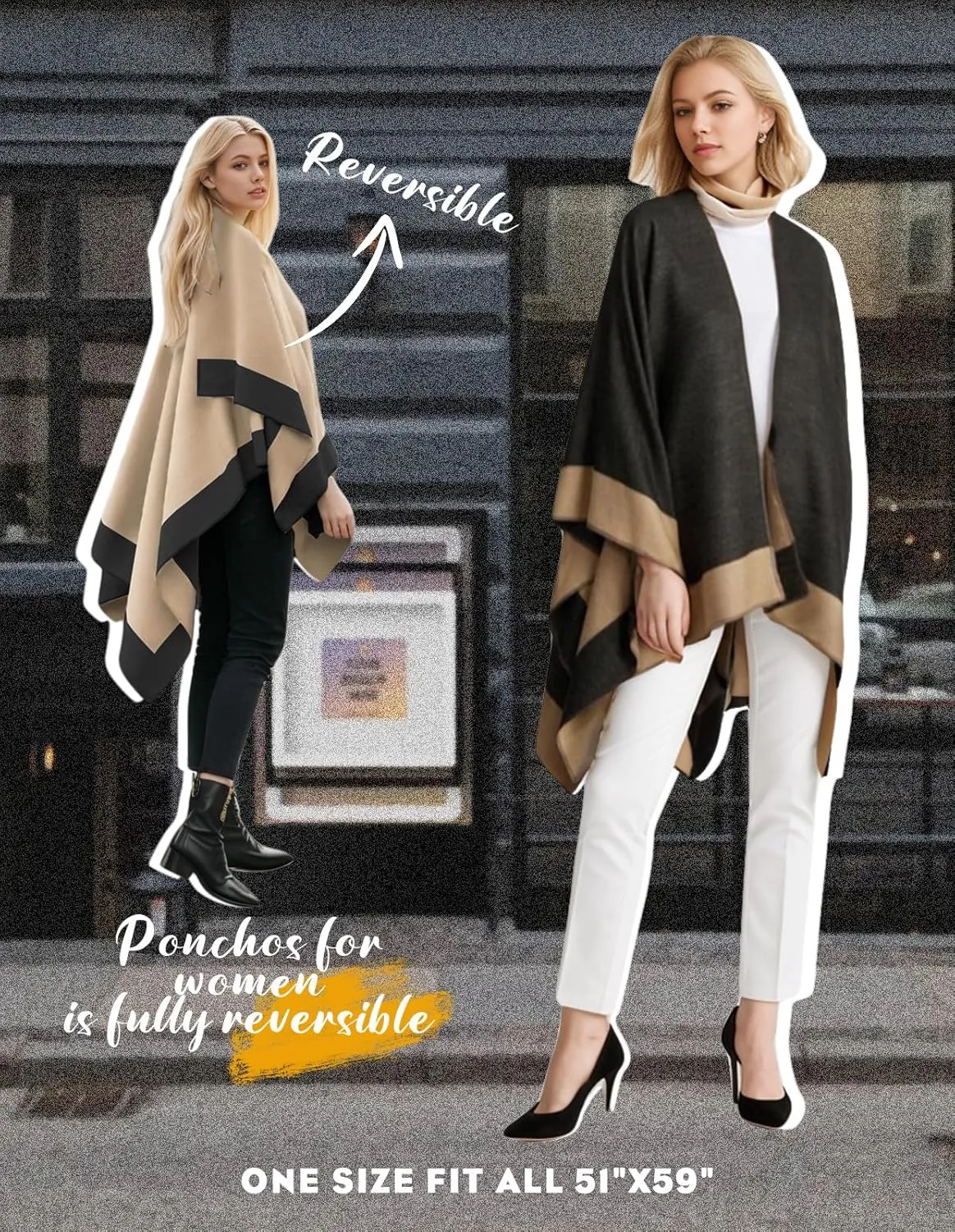 Women's Shawl Wraps Open Front Poncho Cape Oversized Sweaters Casual Cardigan Shawls for Fall Winter