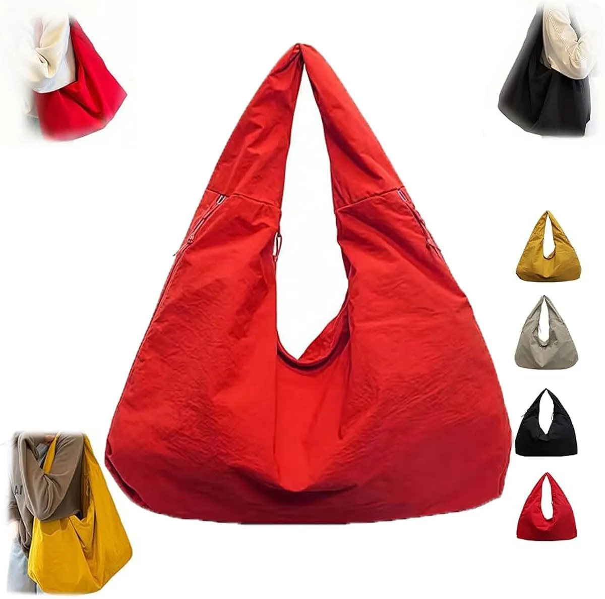 Women's Solid Color Textured Draped Tote Bag, Solid Color Texture Pleated Tote Bag, Large Capacity Handbag