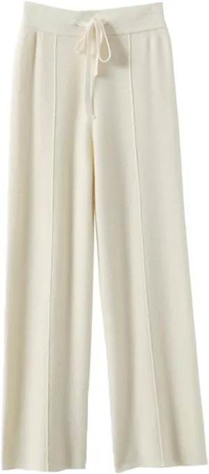 Women's Solid High Waist Knitted Wide Leg Pant Fall Winter Warm Drawstring Elastic Wide Leg Pants
