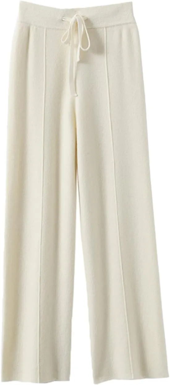 Women's Solid High Waist Knitted Wide Leg Pant Fall Winter Warm Drawstring Elastic Wide Leg Pants