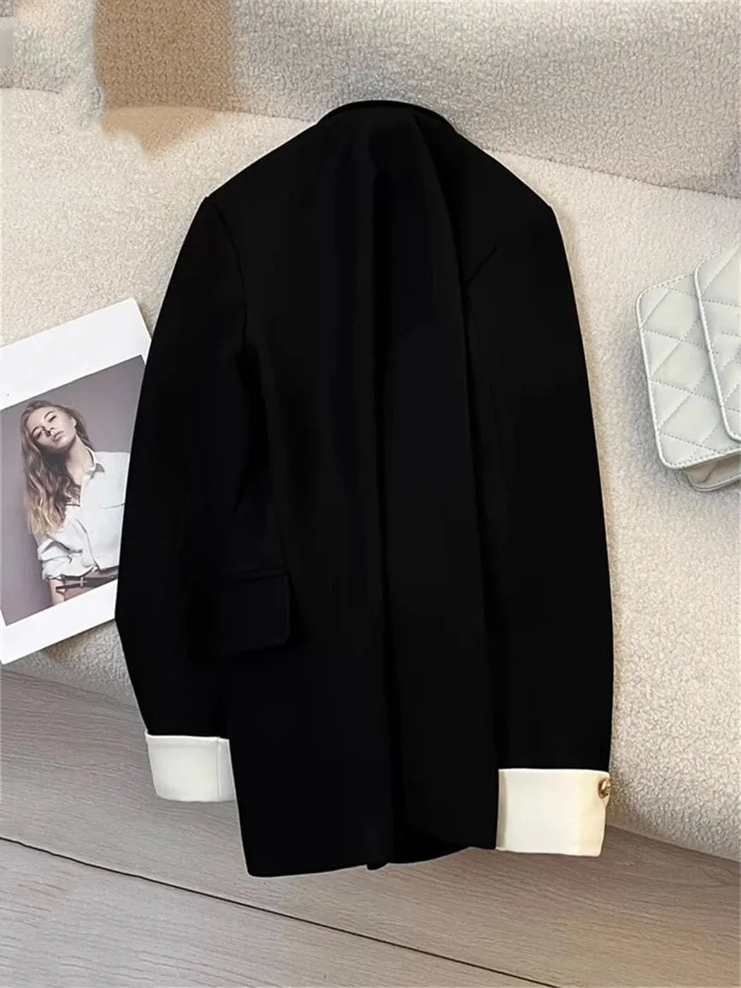 Women's Spring Long Sleeve Blazers Winter Office Lady Solid Casual Single Breasted Notched Suit Jackets