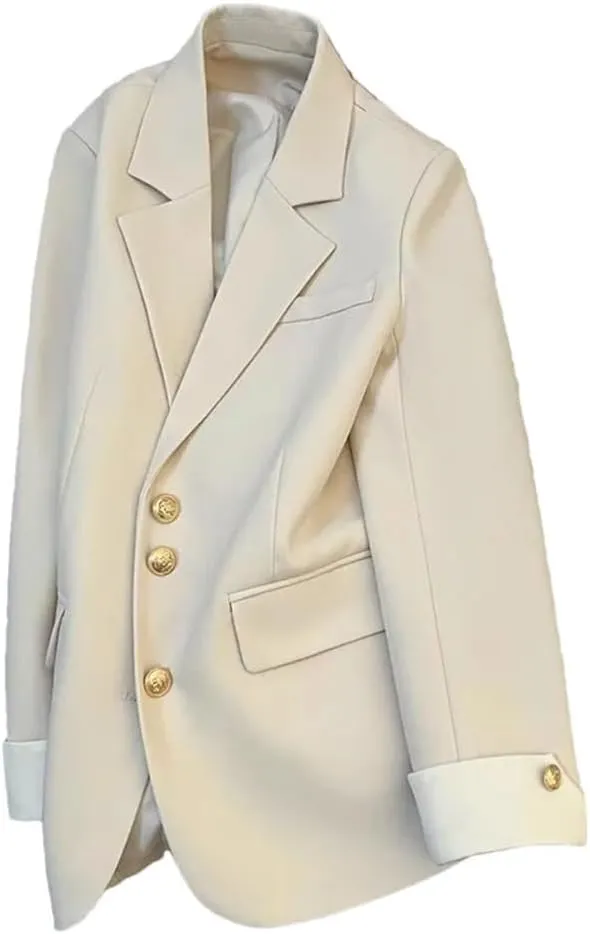 Women's Spring Long Sleeve Blazers Winter Office Lady Solid Casual Single Breasted Notched Suit Jackets
