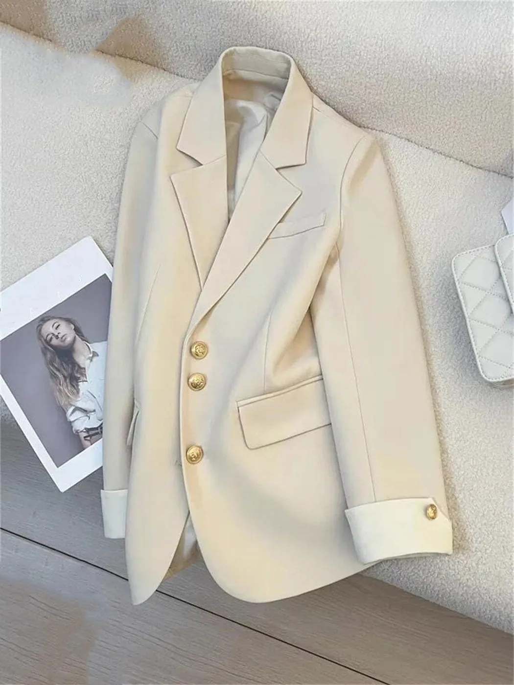 Women's Spring Long Sleeve Blazers Winter Office Lady Solid Casual Single Breasted Notched Suit Jackets