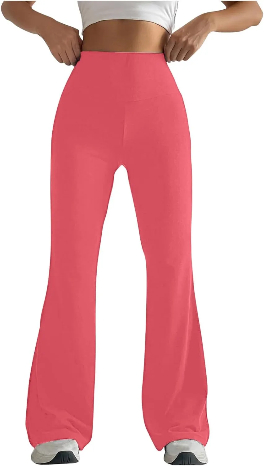 Womens Stretch Yoga Pants Tummy Control Flare Leggings High Waist Lounge Bell Pants Fitting Hip Shaping Tights