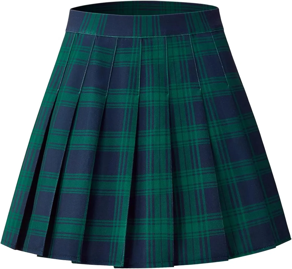 Womens Stretchy Pleated Mini Skirt Comfort High Waist Cheerleader School Uniform Skirt