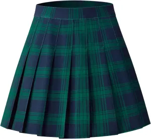 Womens Stretchy Pleated Mini Skirt Comfort High Waist Cheerleader School Uniform Skirt