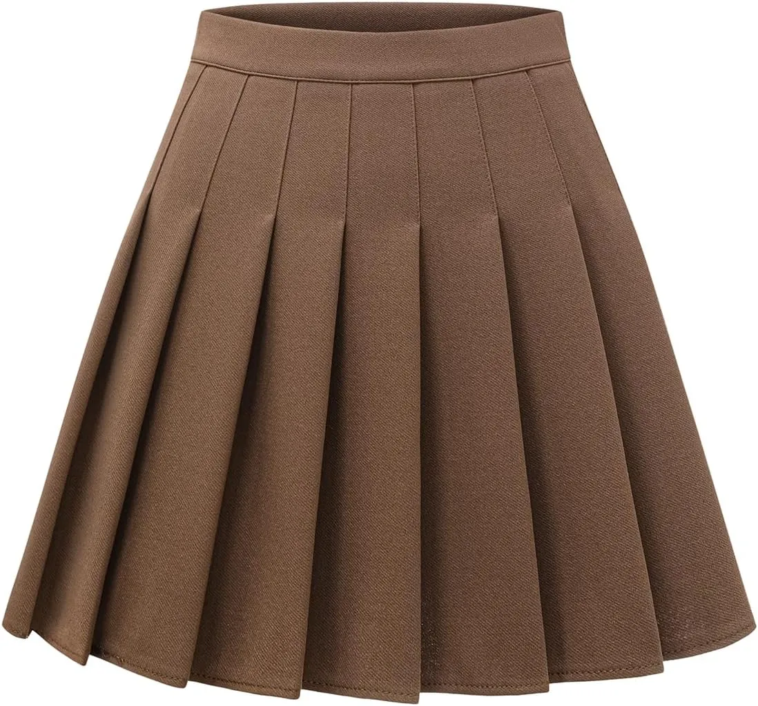 Womens Stretchy Pleated Mini Skirt Comfort High Waist Cheerleader School Uniform Skirt
