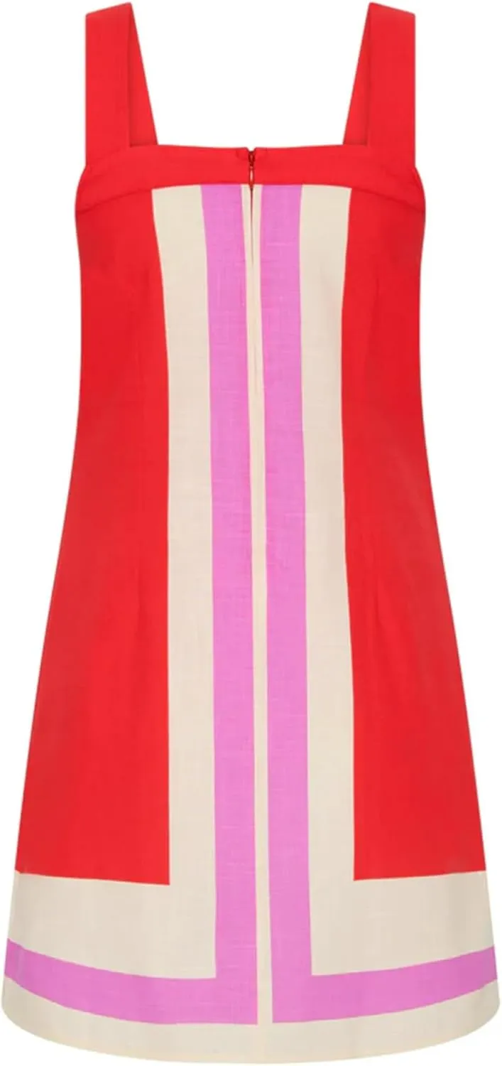 Womens Striped Mini Dress Summer Casual Boho Color Bock Sleeveless Tank Shift Dress Beach Cover Up Short Sundress