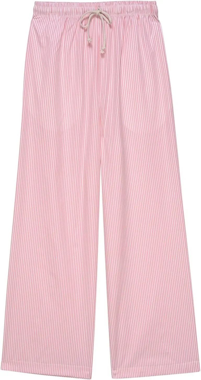 Womens Striped Wide Leg Pants Casual Loose Elastic High Waist Drawstring Trousers Lounge Pajama Pants Bottoms