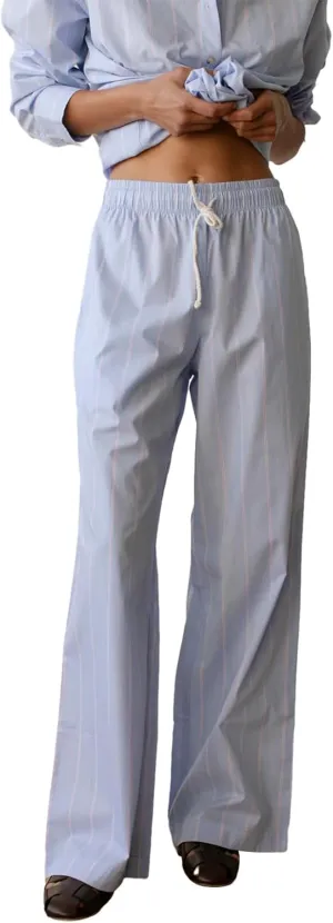 Womens Striped Wide Leg Pants Casual Loose Elastic High Waist Drawstring Trousers Lounge Pajama Pants Bottoms