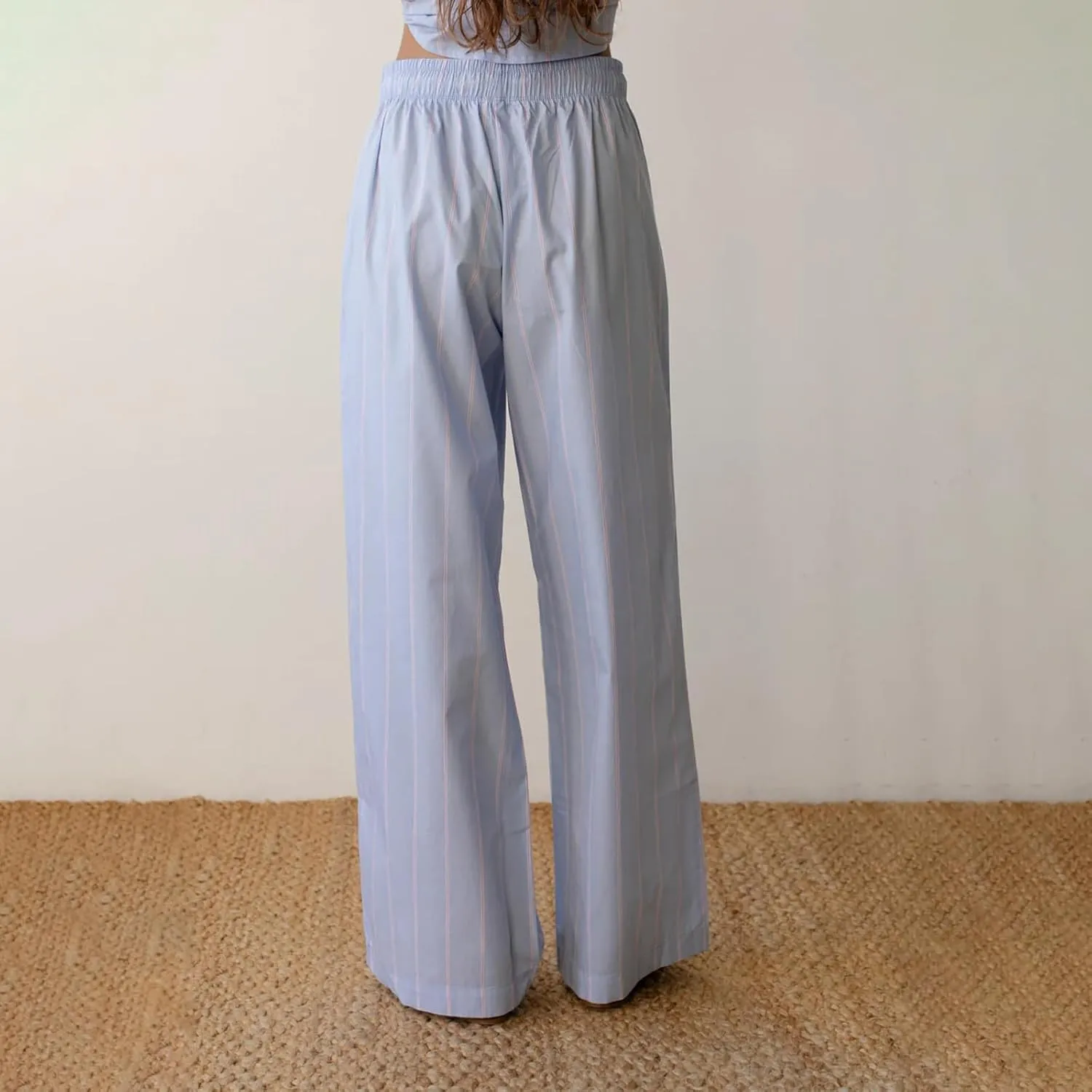 Womens Striped Wide Leg Pants Casual Loose Elastic High Waist Drawstring Trousers Lounge Pajama Pants Bottoms