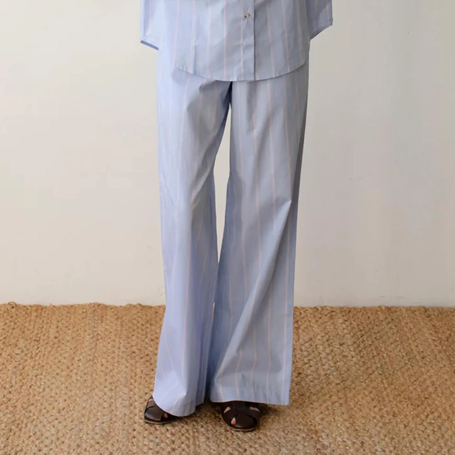 Womens Striped Wide Leg Pants Casual Loose Elastic High Waist Drawstring Trousers Lounge Pajama Pants Bottoms