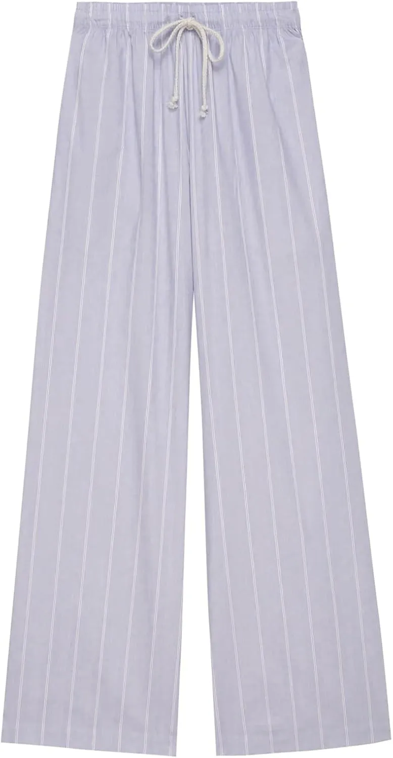 Womens Striped Wide Leg Pants Casual Loose Elastic High Waist Drawstring Trousers Lounge Pajama Pants Bottoms