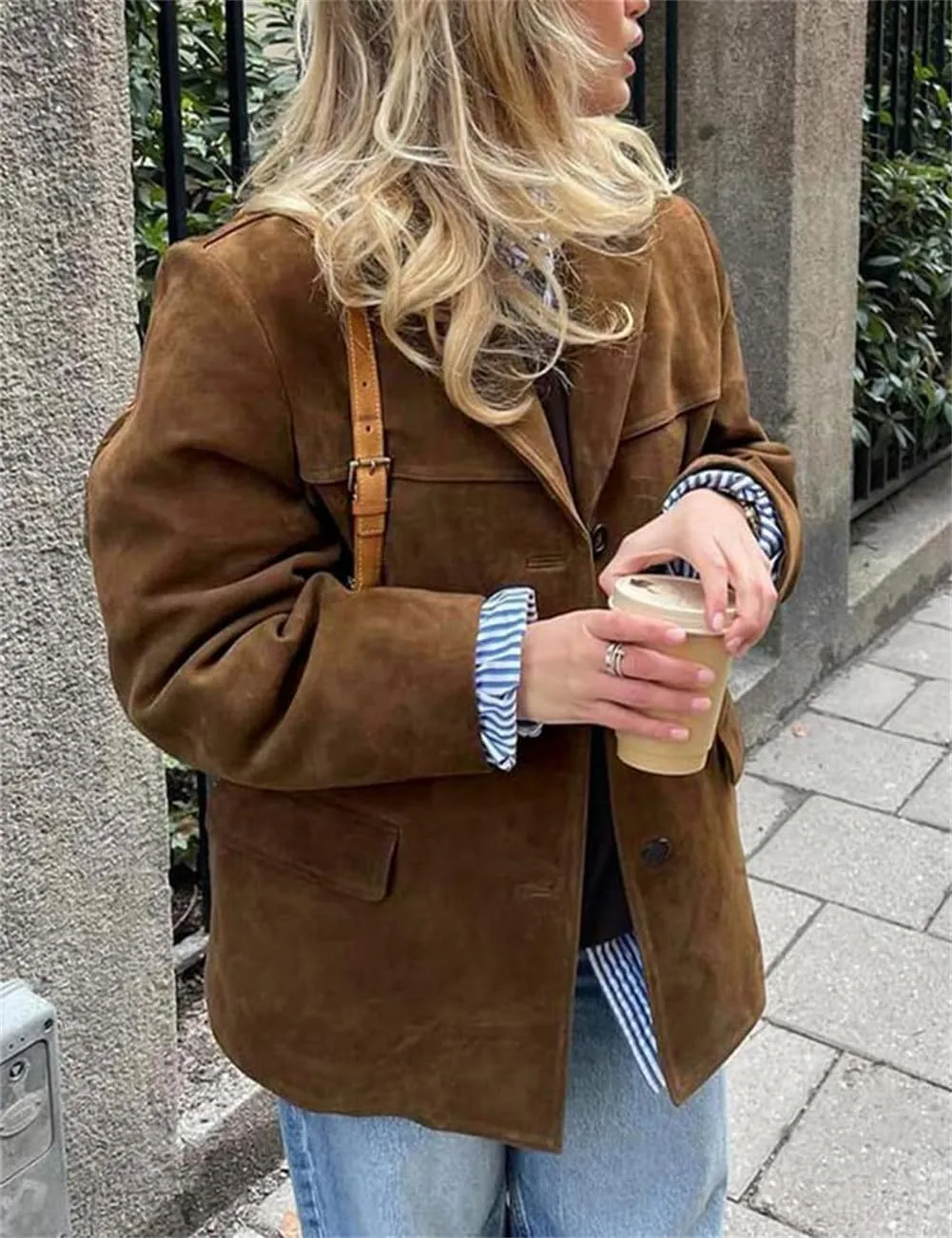 Women's Suede Jacket - Vintage Brown Suede Winter Jacket Old Money Aesthetic Faux Leather Suede Coat Women Y2k Outerwear