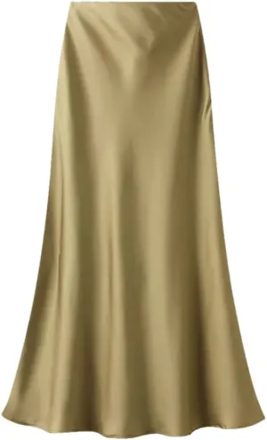 Women's Summer High Waisted Slim Elegant Satin Skirt Elastic Waist Mid-Length Party Wedding Skirts