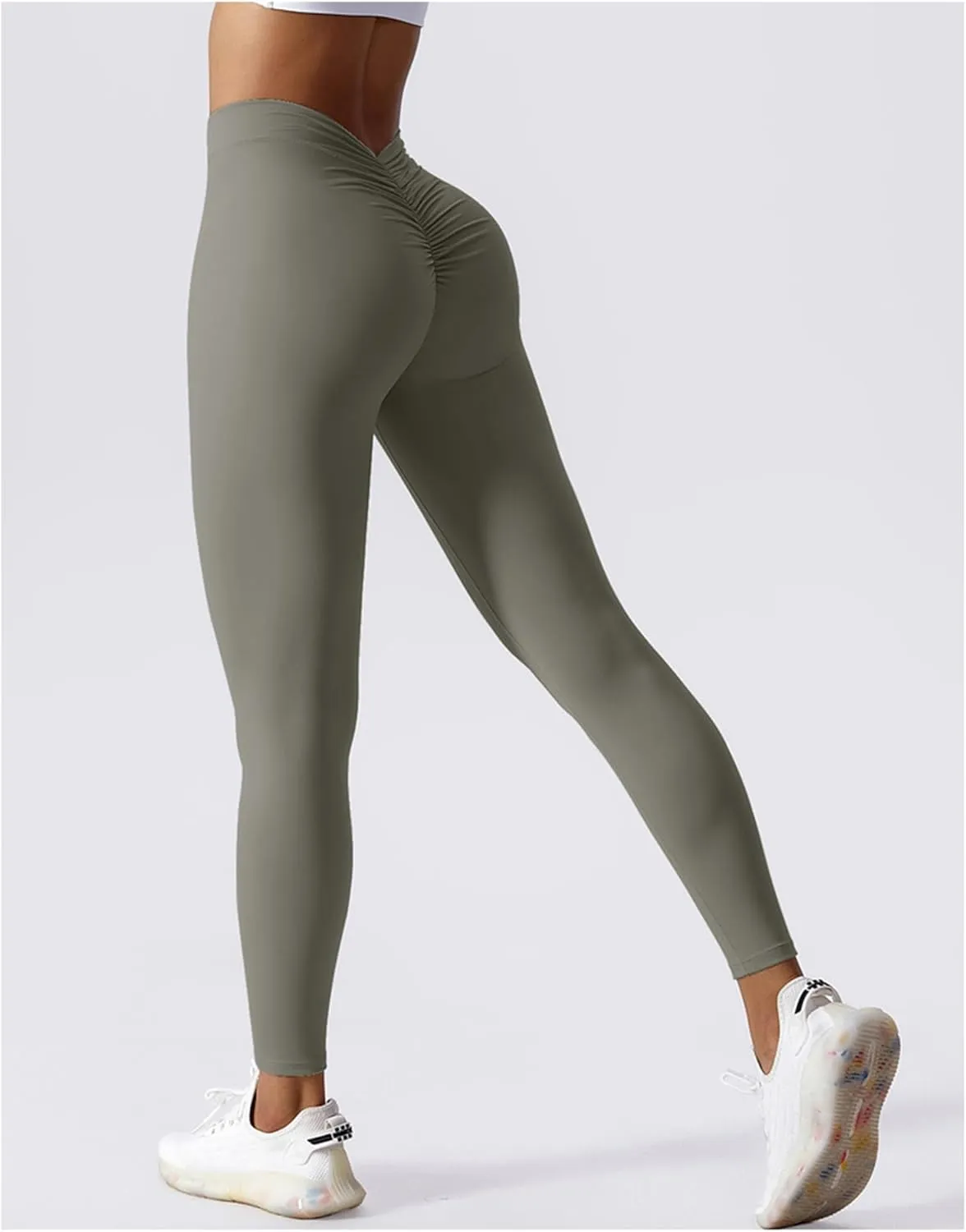 Womens V Back Scrunch Butt Leggings Tummy Control High Waist Yoga Pants Casual Summer Workout Gym Tights