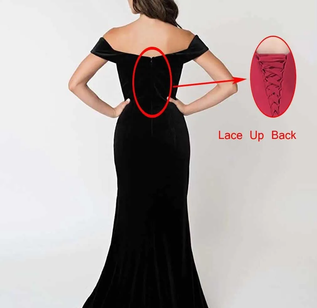Women's Velvet Mermaid Bridesmaid Dresses for Wedding Off The Shoulder Long Formal Prom Dress LS15