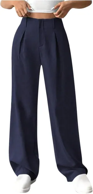 Women's Wide Leg Pants Dressy Flowy Summer Beach Palazzo Pants Elastic Waist Baggy Trousers for Business
