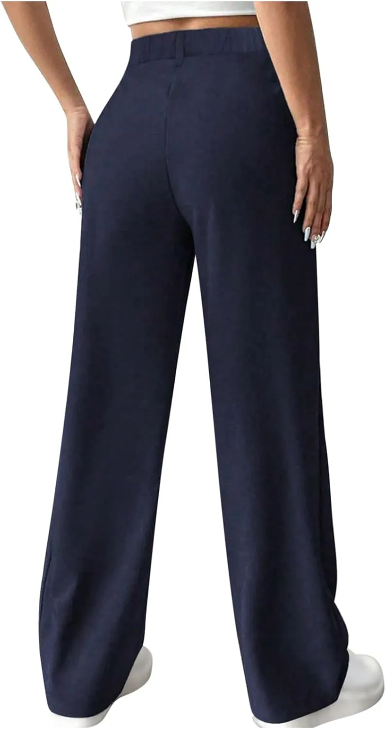 Women's Wide Leg Pants Dressy Flowy Summer Beach Palazzo Pants Elastic Waist Baggy Trousers for Business
