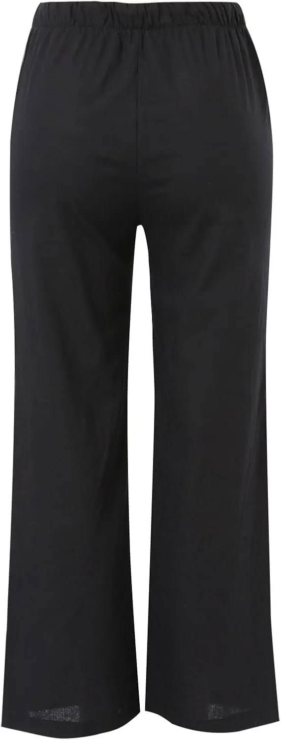 Women's Wide Leg Pants High Elastic Waisted Cotton Linen Pants Summer Palazzo Lounge Pants Casual Comfy Trousers with Pockets