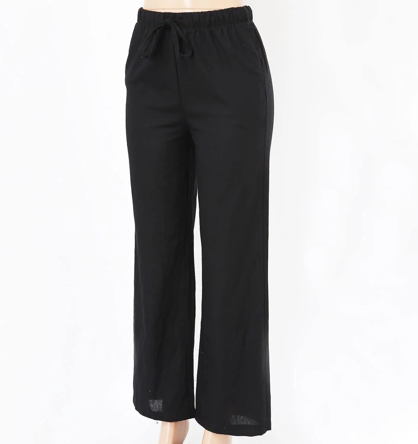 Women's Wide Leg Pants High Elastic Waisted Cotton Linen Pants Summer Palazzo Lounge Pants Casual Comfy Trousers with Pockets