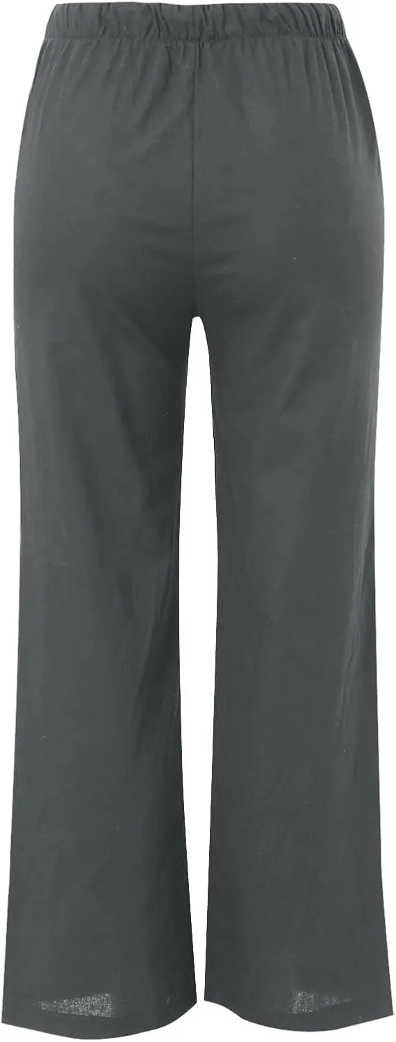 Women's Wide Leg Pants High Elastic Waisted Cotton Linen Pants Summer Palazzo Lounge Pants Casual Comfy Trousers with Pockets